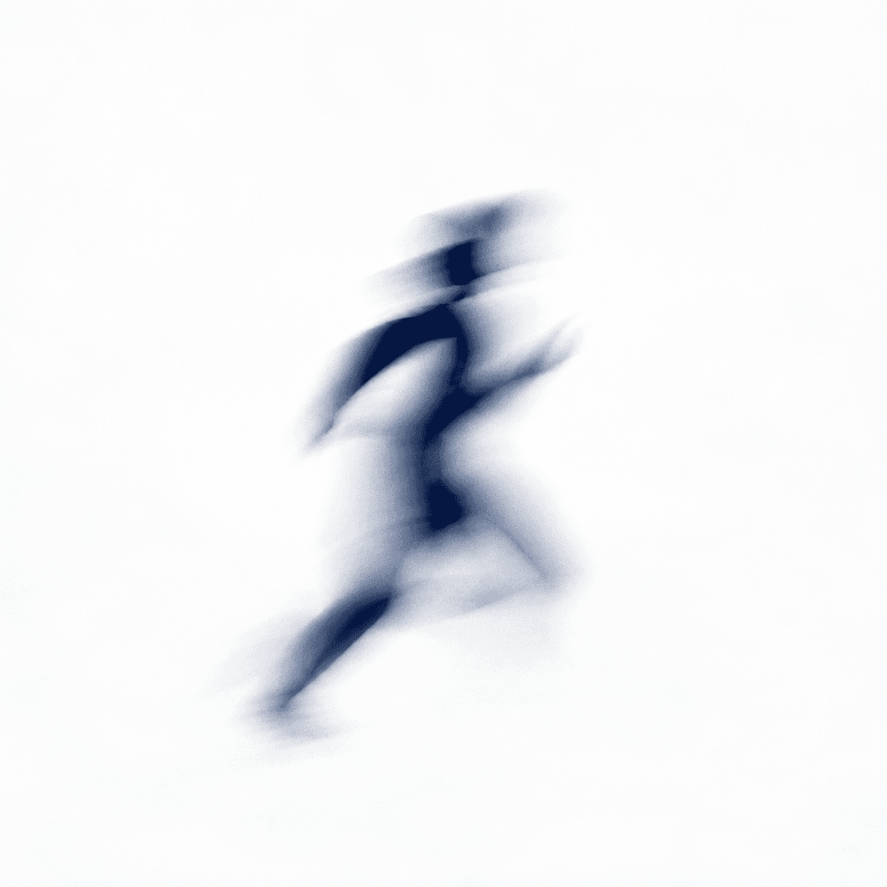 Blurred runner in motion on a white background